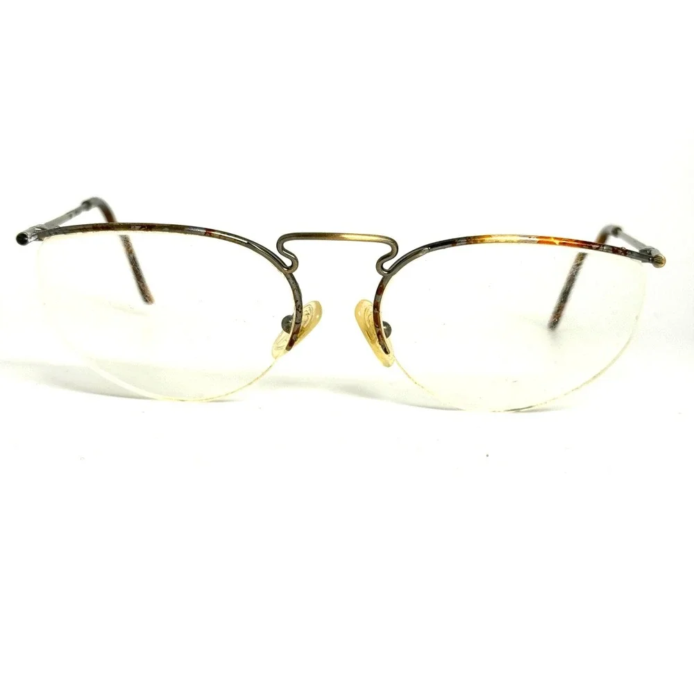 Vintage Gold Tone Half Rim Eyeglasses Frame Tortoise Shell Temple Tips 22872‎